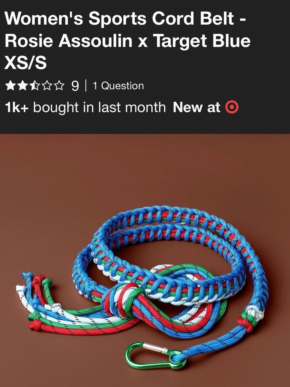 🩷 Rosie Assoulin x Target Women’s  Blue Multicolor Sports Cord Belt XS/S NWT
